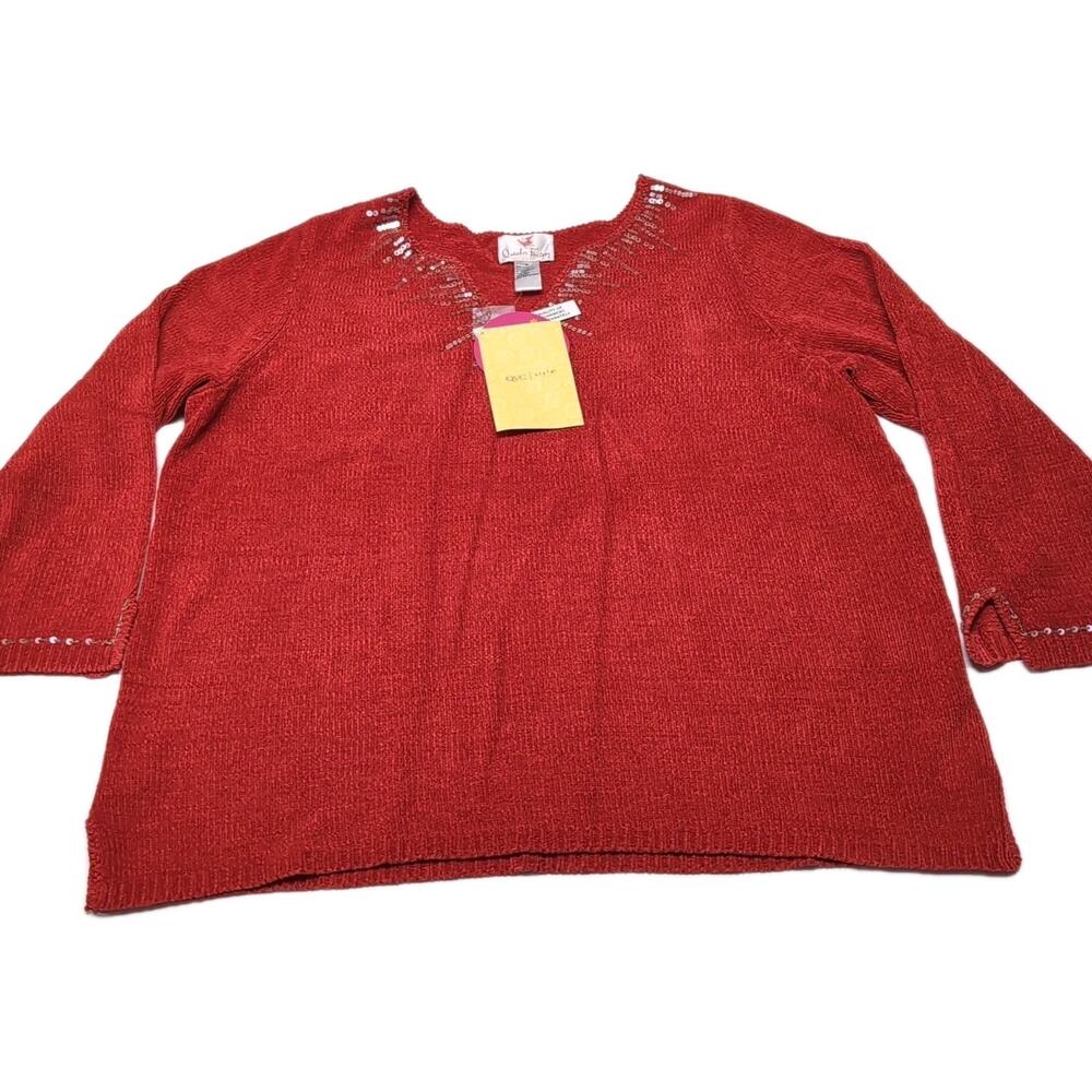 Quacker Factory Embellished Sweater Womens‎ Plus Size 1X Red Chenille NEW NWT - Picture 4 of 15